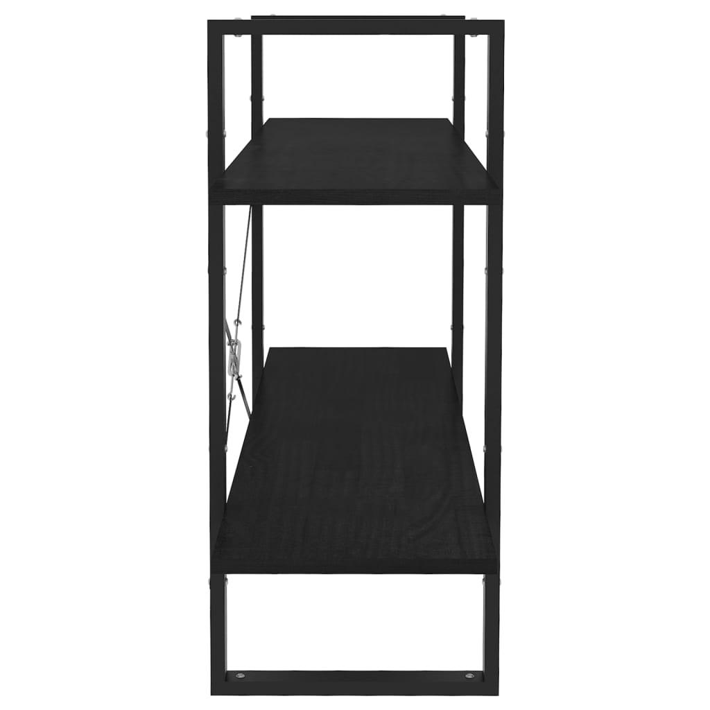 vidaXL Βιβλιοθήκη με 2 Ράφια Μαύρη 100x30x70 εκ. από Μασίφ Ξύλο Πεύκου