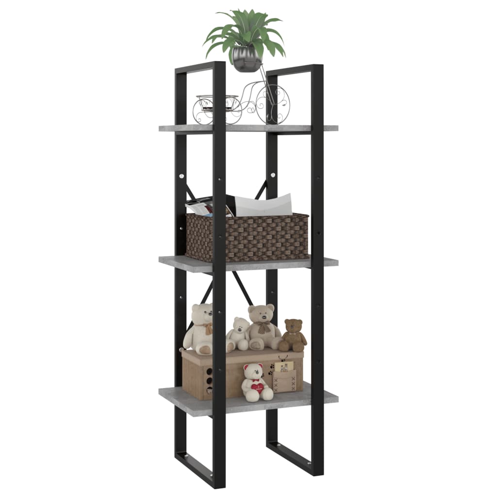 vidaXL Βιβλιοθήκη με 3 Ράφια Γκρι Σκυροδέματος 40x30x105εκ Επεξ. Ξύλο