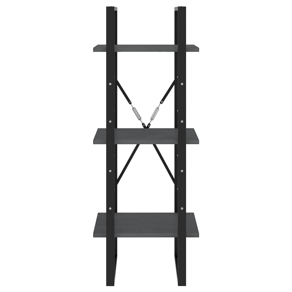 vidaXL Βιβλιοθήκη με 3 Ράφια Γκρι 40x30x105 εκ. από Μασίφ Ξύλο Πεύκου