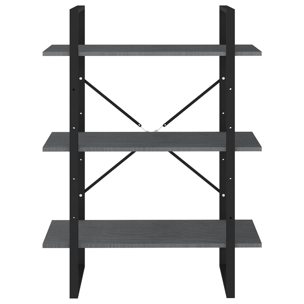 vidaXL Βιβλιοθήκη με 3 Ράφια Γκρι 80x30x105 εκ. από Μασίφ Ξύλο Πεύκου