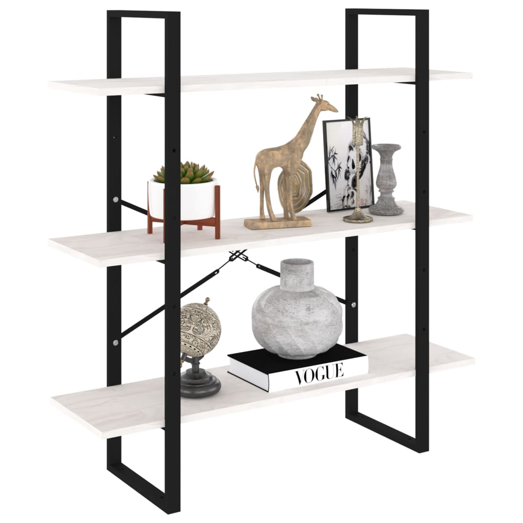 vidaXL Βιβλιοθήκη με 3 Ράφια Λευκή 100x30x105 εκ από Μασίφ Ξύλο Πεύκου