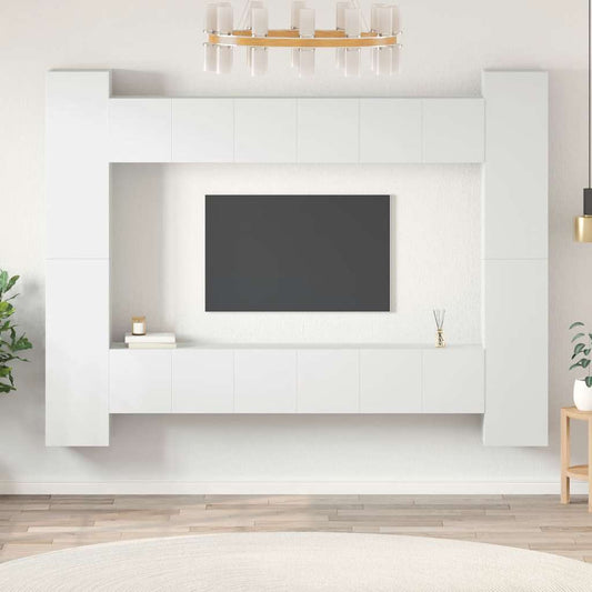 vidaXL Έπιπλα Τηλεόρασης Σετ 10 Τεμαχίων Λευκό από Επεξ. Ξύλο