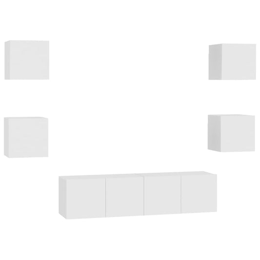 vidaXL Έπιπλα Τηλεόρασης Σετ 6 Τεμαχίων Λευκό από Επεξ. Ξύλο