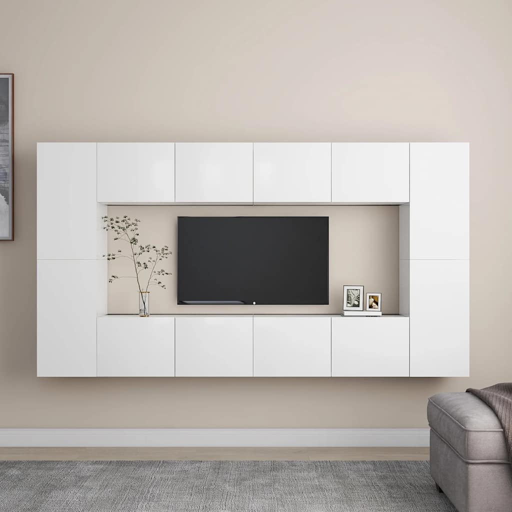 vidaXL Έπιπλα Τηλεόρασης Σετ 8 Τεμαχίων Λευκό από Επεξ. Ξύλο