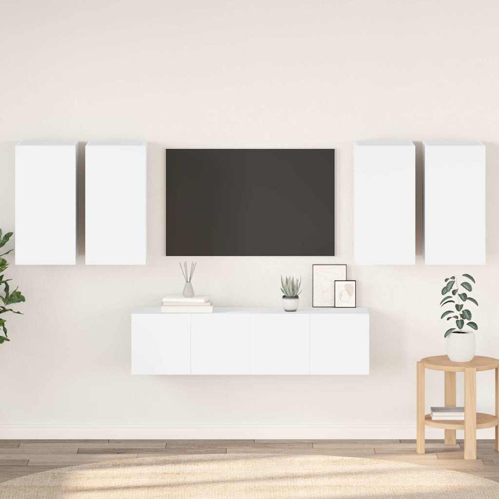 vidaXL Έπιπλα Τηλεόρασης Σετ 6 Τεμαχίων Λευκό από Επεξ. Ξύλο
