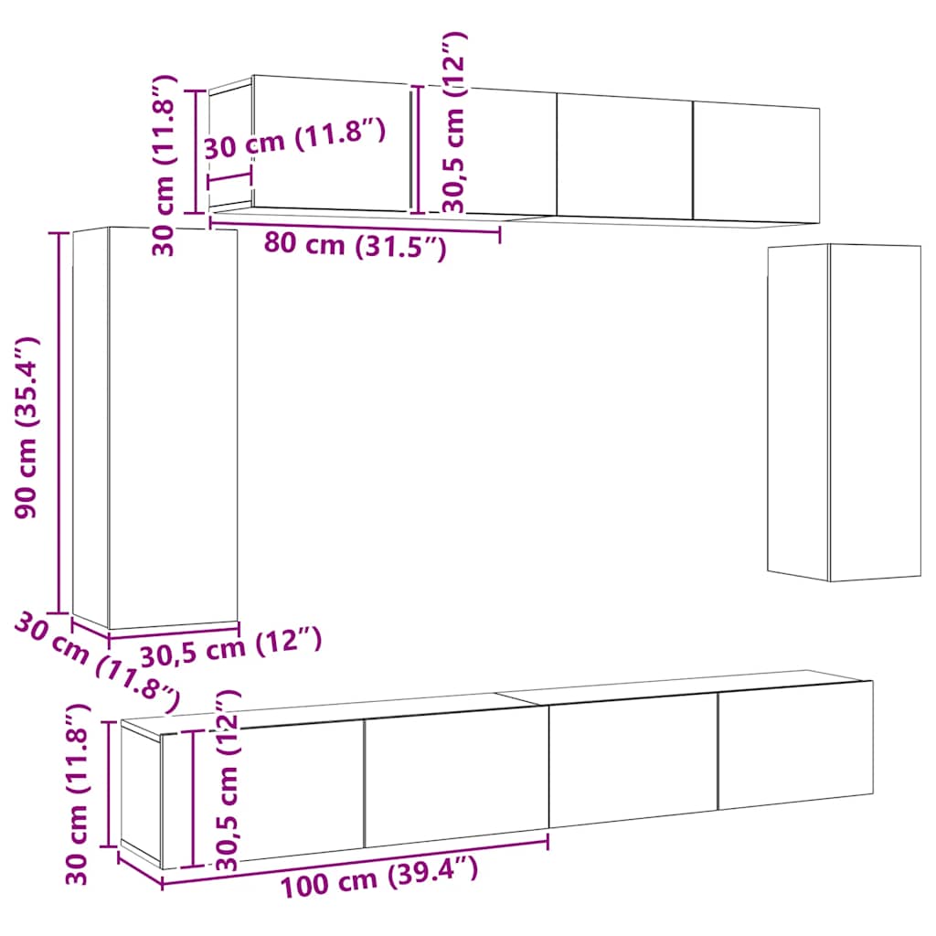 vidaXL Έπιπλα Τηλεόρασης Σετ 6 Τεμαχίων Λευκό από Επεξ. Ξύλο