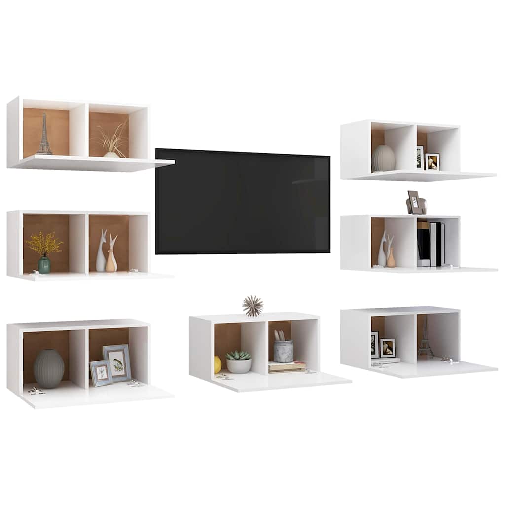 vidaXL Έπιπλα Τηλεόρασης 7 τεμ. Λευκά 30,5 x 30 x 60 εκ. Επεξ. Ξύλο