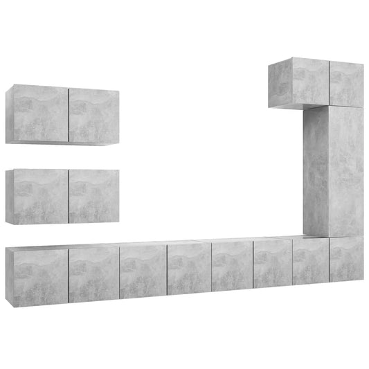 vidaXL Έπιπλα Τηλεόρασης Σετ 8 τεμ. Γκρι Σκυροδέματος από Επεξ. Ξύλο