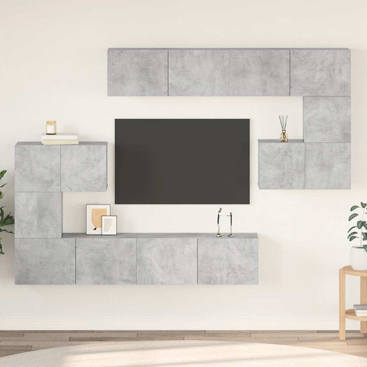 vidaXL Σετ Επίπλων Τηλεόρασης 8 Τεμαχίων Γκρι σκυροδέματος Επεξ. Ξύλο