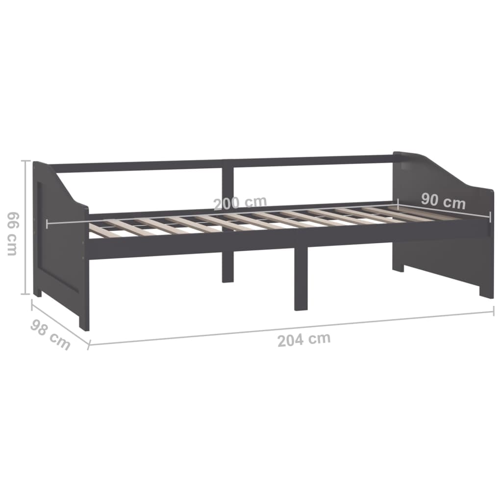vidaXL Καναπές Κρεβάτι 3 Θέσεων Σκ. Γκρι 90x200 εκ. Μασίφ Ξύλο Πεύκου