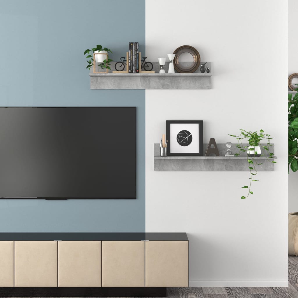 vidaXL Ραφιέρες Τοίχου 2 τεμ. Γκρι Σκυροδ. 80x11,5x18 εκ. Μοριοσανίδα