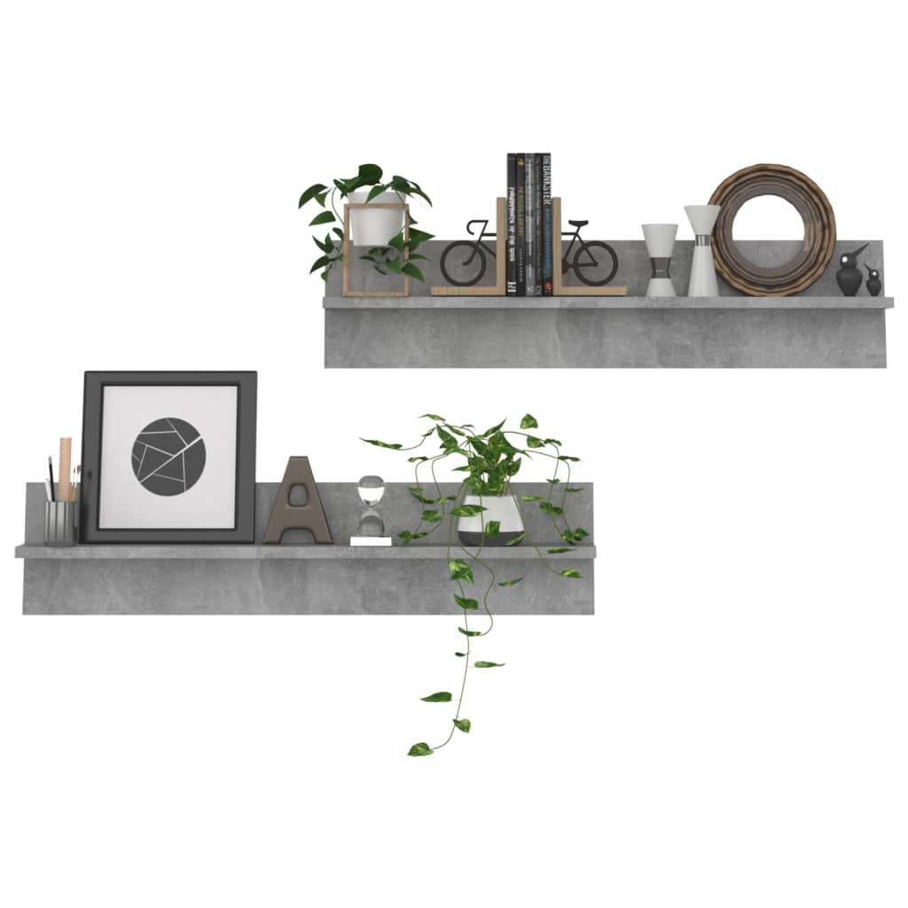 vidaXL Ραφιέρες Τοίχου 2 τεμ. Γκρι Σκυροδ. 80x11,5x18 εκ. Μοριοσανίδα