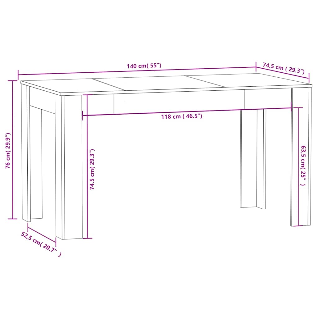 vidaXL Τραπεζαρία Sonoma Δρυς 140 x 74,5 x 76 εκ. Επεξεργασμένο Ξύλο