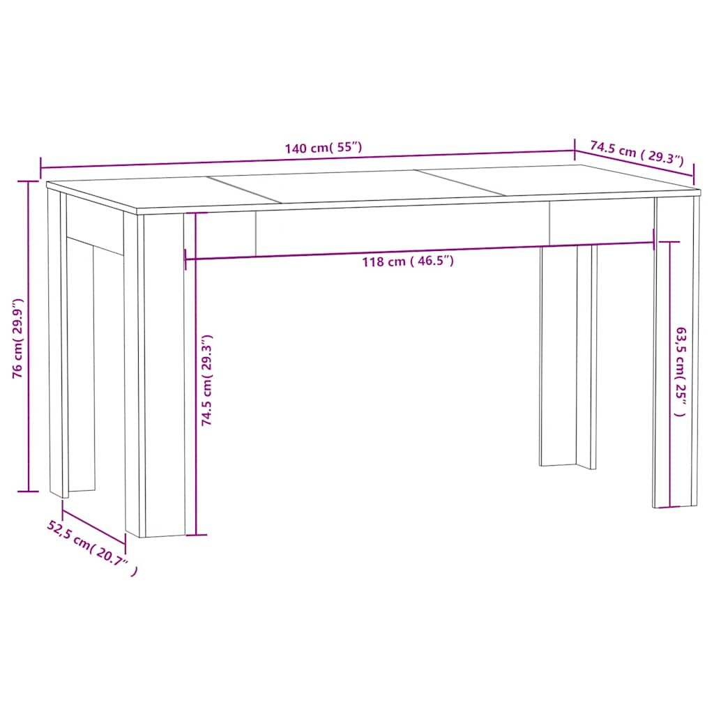 vidaXL Τραπεζαρία Γκρι Σκυροδέματος 140 x 74,5 x 76 εκ. Επεξ. Ξύλο