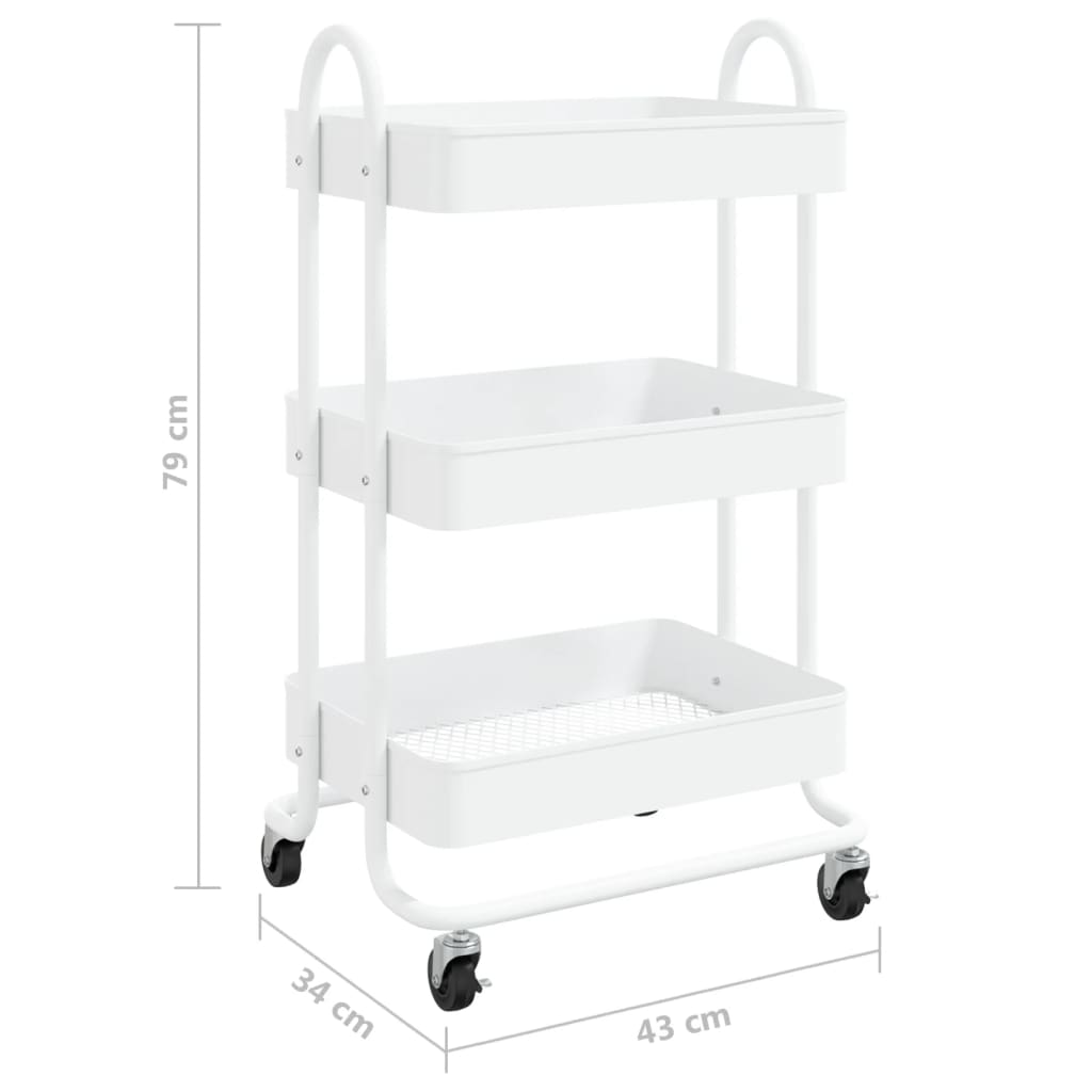 vidaXL Τροχήλατη Βάση 3 Επιπέδων Λευκή 43 x 34 x 79 εκ. από Ατσάλι