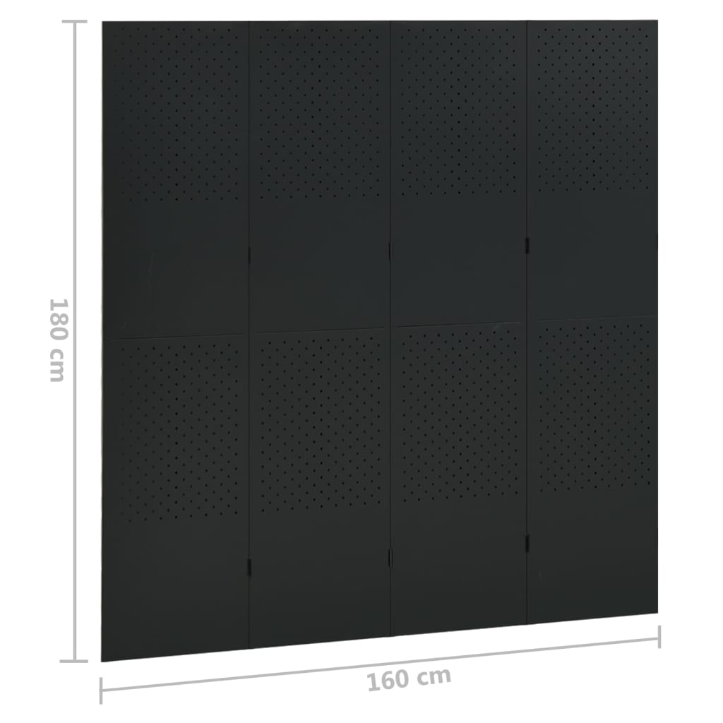 vidaXL Διαχωριστικό Δωματίου με 4 Πάνελ Μαύρο 160 x 180 εκ. από Ατσάλι