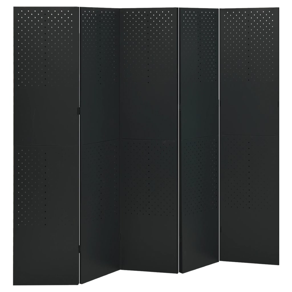 vidaXL Διαχωριστικό Δωματίου με 5 Πάνελ Μαύρο 200 x 180 εκ. από Ατσάλι