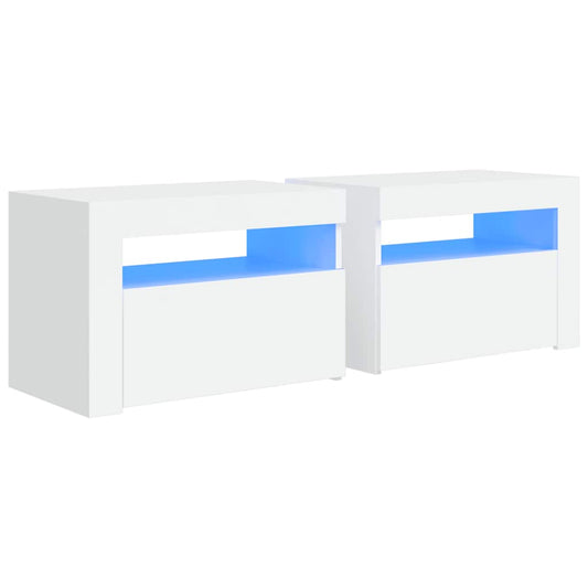 vidaXL Κομοδίνα με LED 2 τεμ. Λευκό 60 x 35 x 40 εκ.