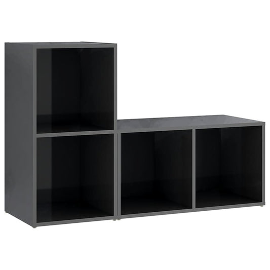 vidaXL Έπιπλα Τηλεόρασης 2 τεμ. Γυαλ. Γκρι 72x35x36,5 εκ. Επεξ. Ξύλο