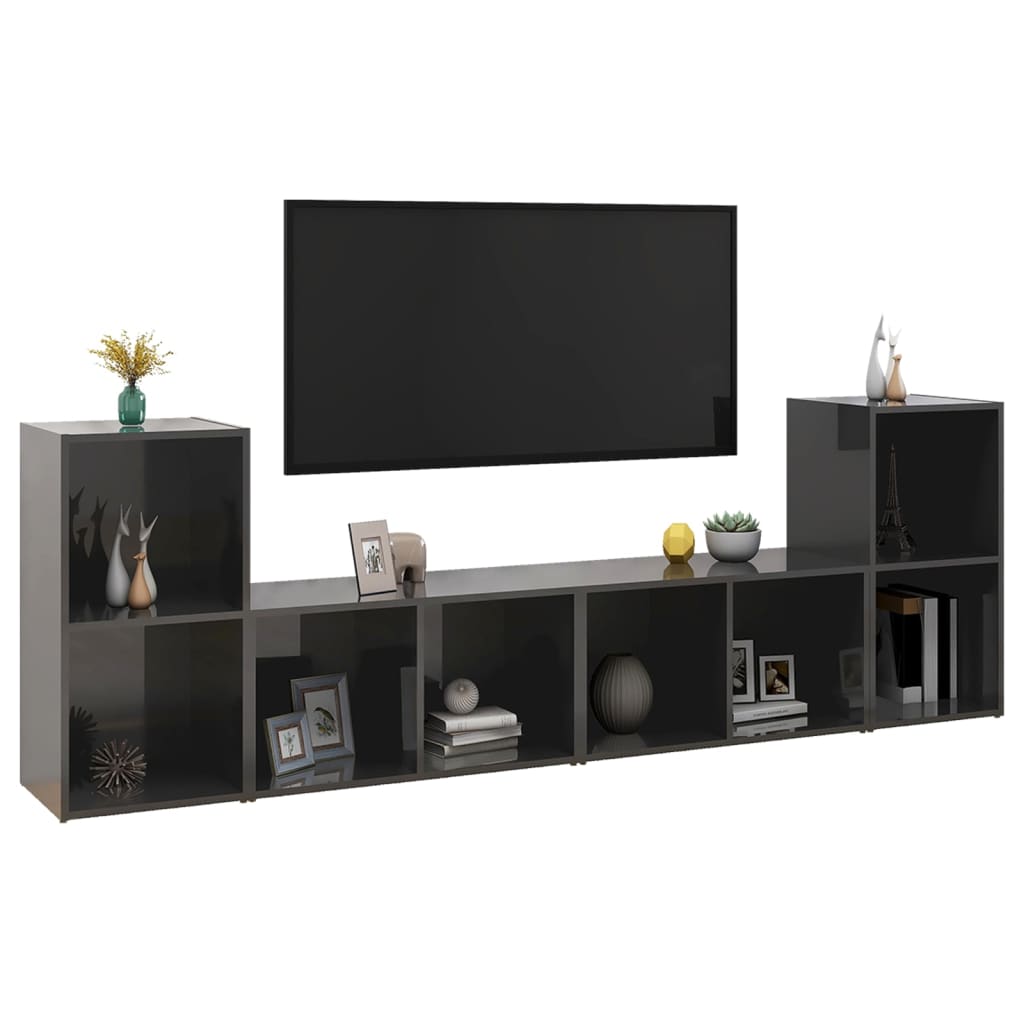 vidaXL Έπιπλα Τηλεόρασης 4 τεμ. Γυαλ. Γκρι 72x35x36,5 εκ. Επεξ. Ξύλο