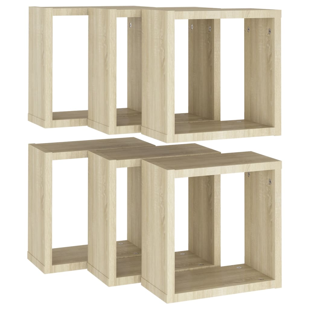vidaXL Ράφια Κύβοι Τοίχου 6 τεμ. Sonoma Δρυς 30 x 15 x 30 εκ.