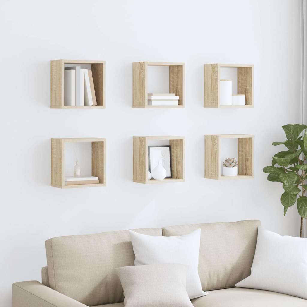 vidaXL Ράφια Κύβοι Τοίχου 6 τεμ. Sonoma Δρυς 26 x 15 x 26 εκ.