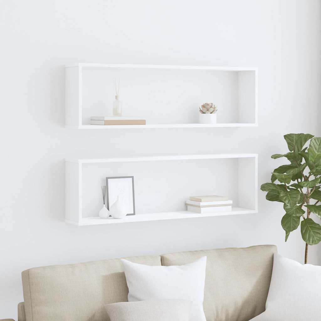 vidaXL Ράφια Κύβοι Τοίχου 2 τεμ. Λευκά 100 x 15 x 30 εκ. Επεξ. Ξύλο