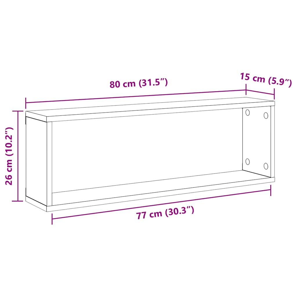 vidaXL Ράφια Κύβοι Τοίχου 4 τεμ. Λευκά 80 x 15 x 26,5 εκ. Επεξ. Ξύλο
