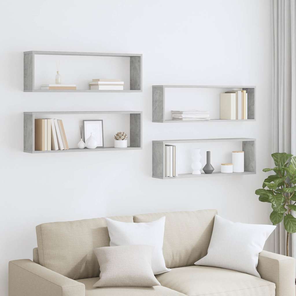 vidaXL Ράφια Κύβοι Τοίχου 4 τεμ. Γκρι Σκυρ. 80x15x26,5 εκ. Επεξ. Ξύλο