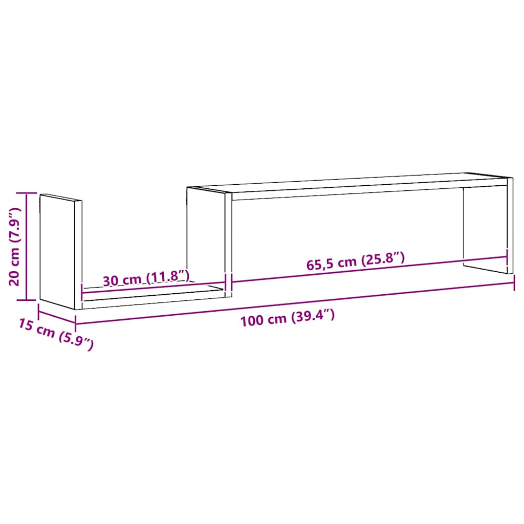 vidaXL Ραφιέρες Τοίχου 2 τεμ Sonoma Δρυς 100 x 15 x 50 εκ. Επεξ. Ξύλο