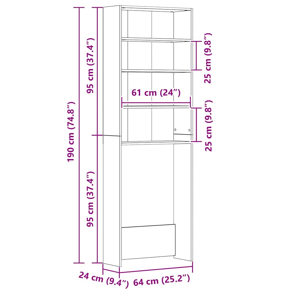 vidaXL Ντουλάπι Πλυντηρίου Sonoma Δρυς 64 x 24 x 190 εκ.