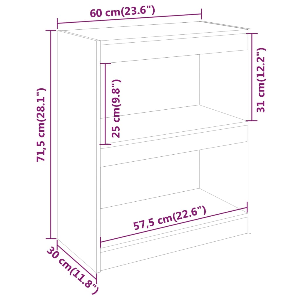 vidaXL Βιβλιοθήκη/Διαχωριστικό Χώρου 60x30x71,5 εκ. Μασίφ Ξύλο Πεύκου