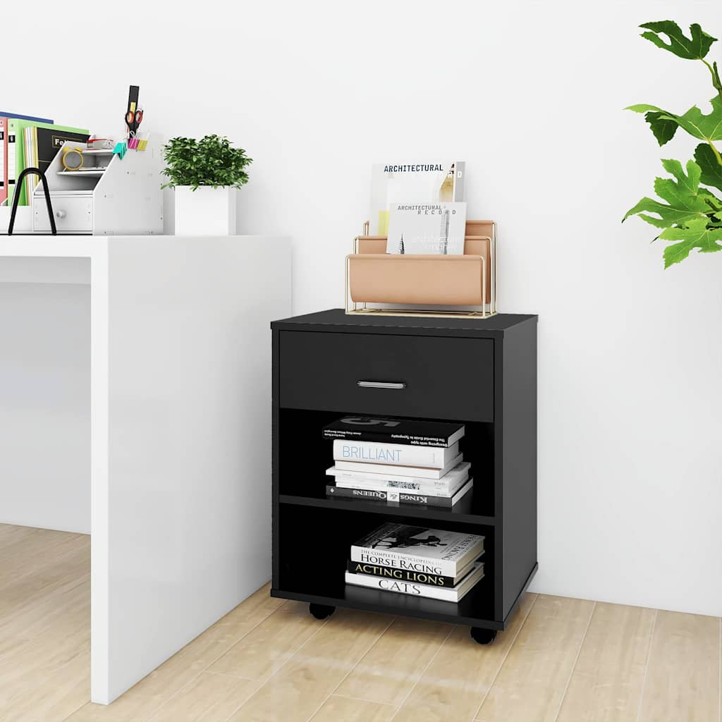 vidaXL Ντουλάπι Τροχήλατο Μαύρο 46 x 36 x 59 εκ. από Επεξ. Ξύλο