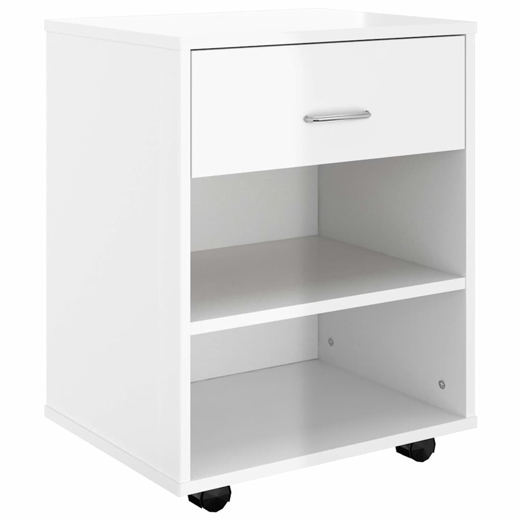 vidaXL Ντουλάπι Τροχήλατο Λευκό Γυαλ. 46 x 36 x 59 εκ. από Επεξ. Ξύλο