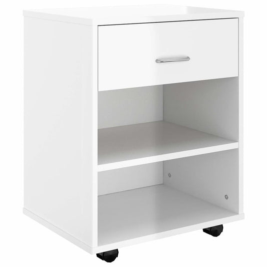 vidaXL Ντουλάπι Τροχήλατο Λευκό Γυαλ. 46 x 36 x 59 εκ. από Επεξ. Ξύλο