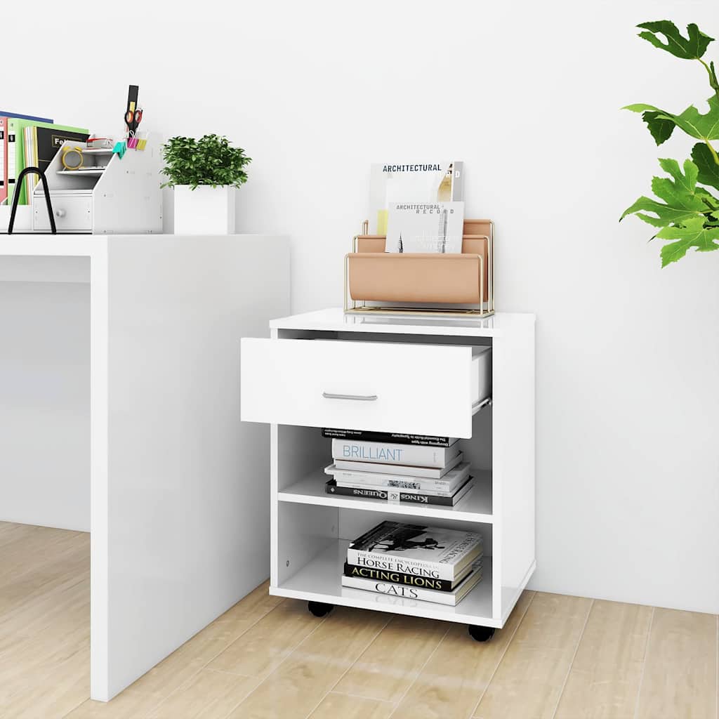 vidaXL Ντουλάπι Τροχήλατο Λευκό Γυαλ. 46 x 36 x 59 εκ. από Επεξ. Ξύλο