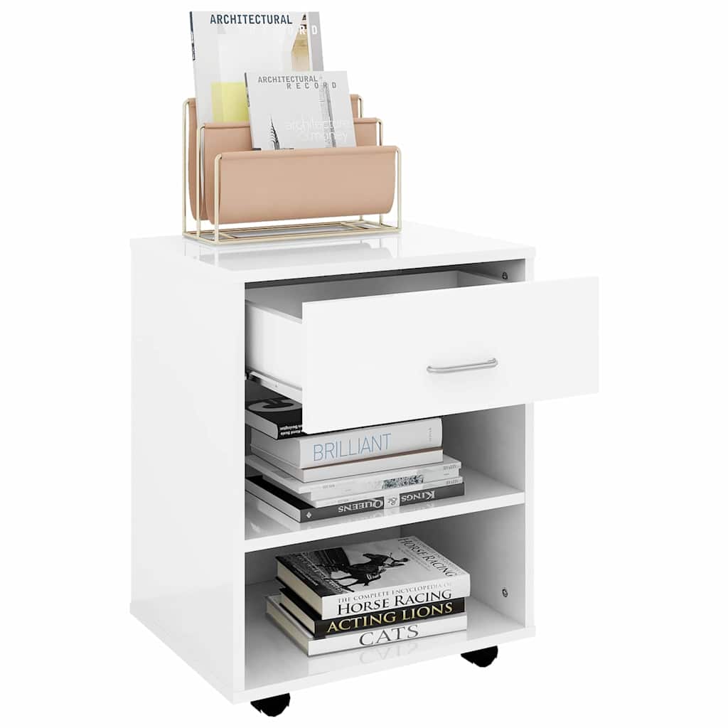 vidaXL Ντουλάπι Τροχήλατο Λευκό Γυαλ. 46 x 36 x 59 εκ. από Επεξ. Ξύλο
