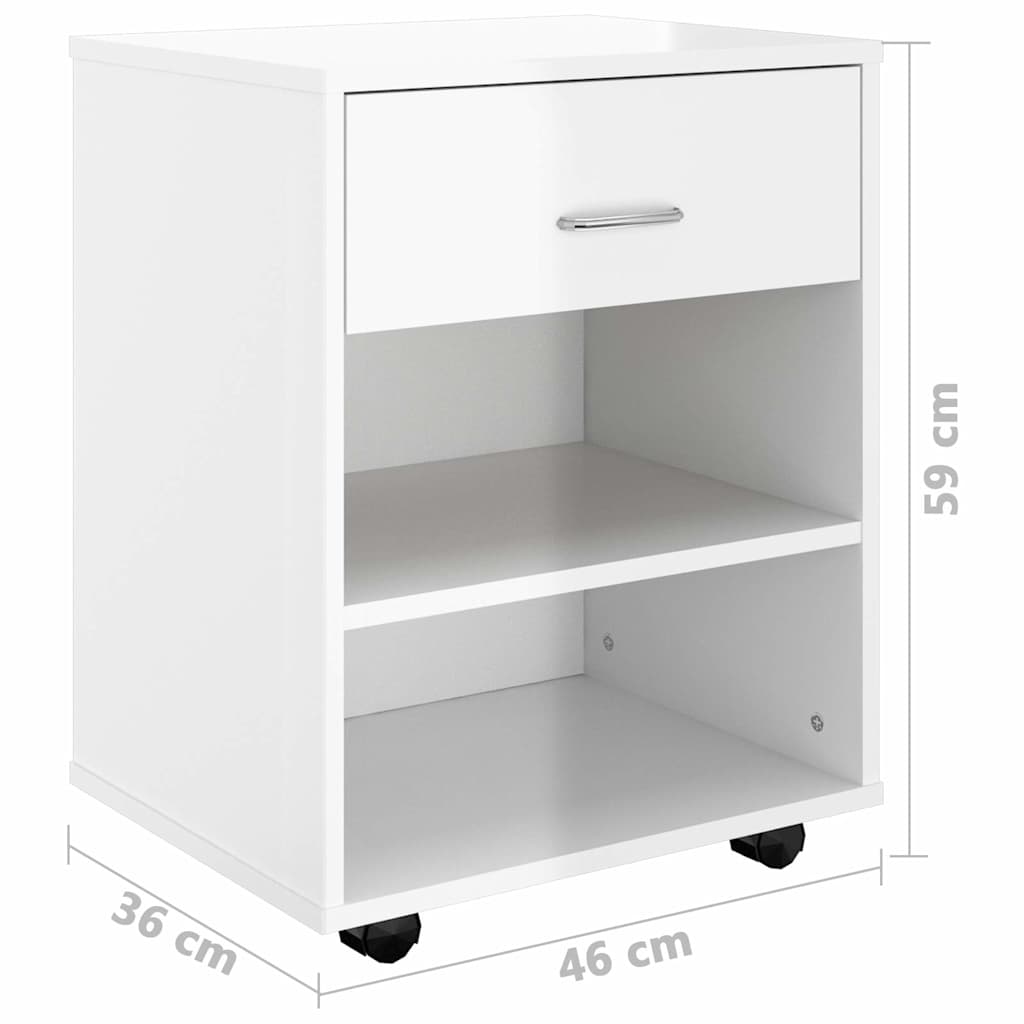 vidaXL Ντουλάπι Τροχήλατο Λευκό Γυαλ. 46 x 36 x 59 εκ. από Επεξ. Ξύλο