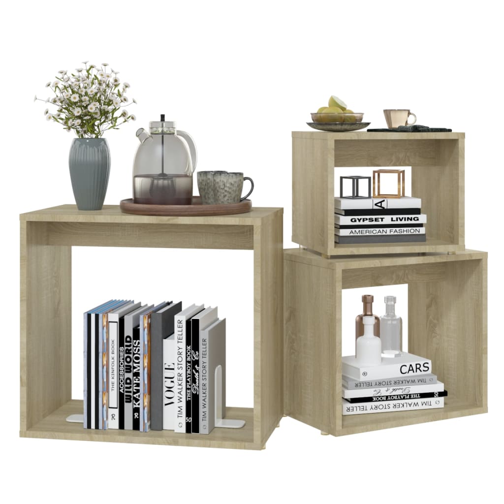 vidaXL Τραπεζάκια Ζιγκόν 3 τεμ. Sonoma Δρυς από Μοριοσανίδα