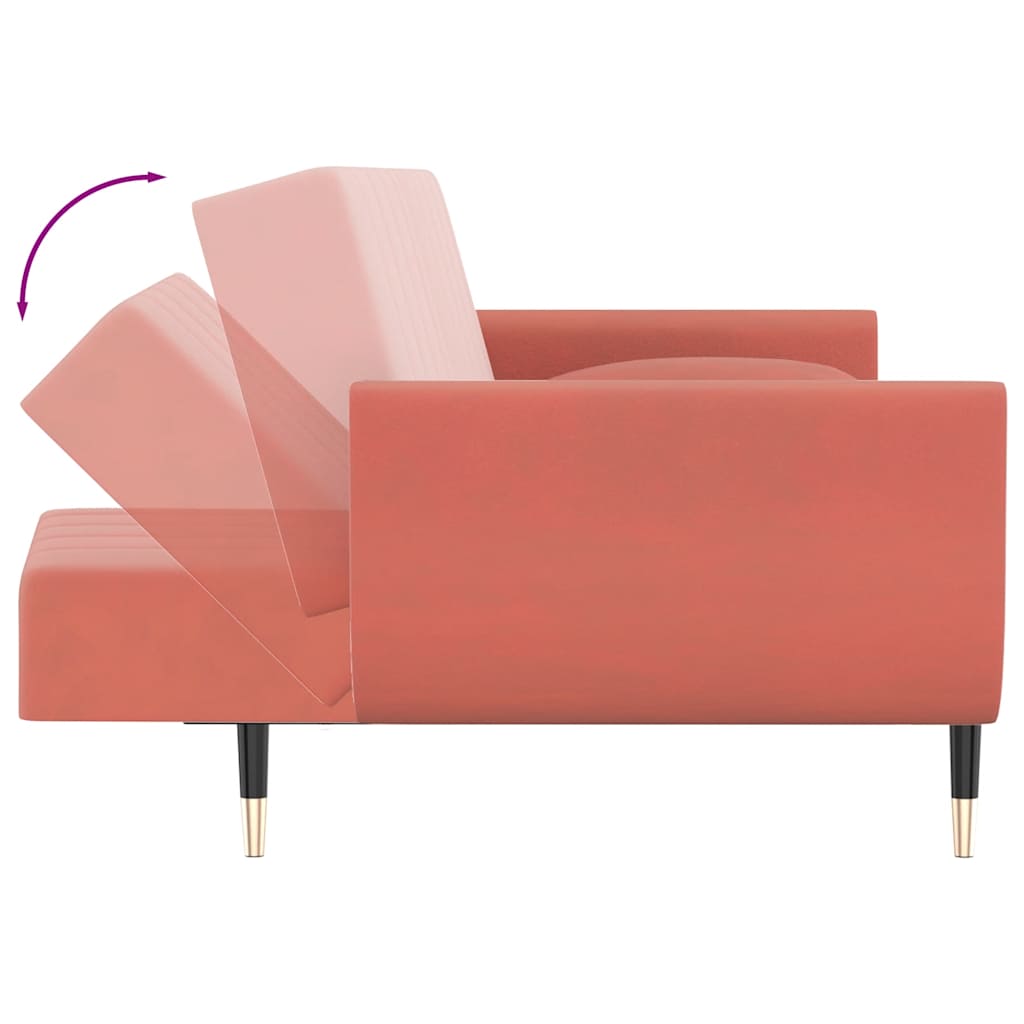 vidaXL Καναπές Κρεβάτι Διθέσιος Ροζ Βελούδινος με 2 Μαξιλάρια