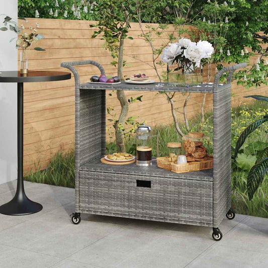 vidaXL Τρόλεϊ Μεταφοράς με Συρτάρι Γκρι 100x45x97 εκ. Συνθετικό Ρατάν
