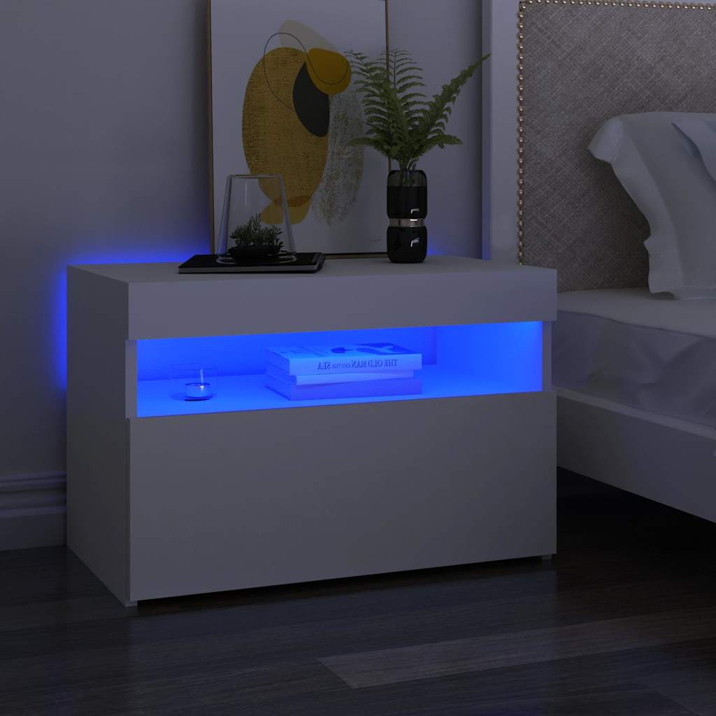 vidaXL Κομοδίνο με LED Λευκό 60 x 35 x 40 εκ. από Επεξεργασμένο Ξύλο