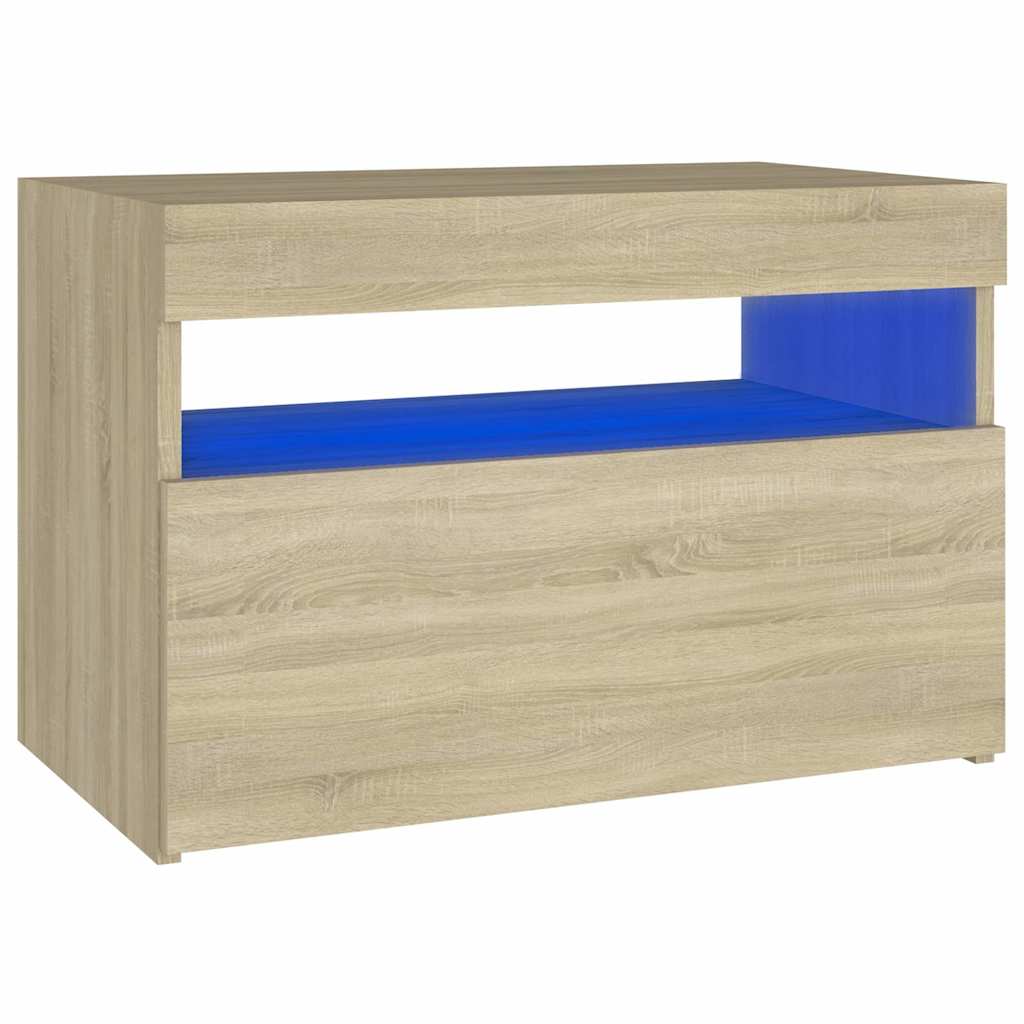 vidaXL Κομοδίνο με LED Sonoma Δρυς 60 x 35 x 40 εκ. Επεξεργασμένο Ξύλο