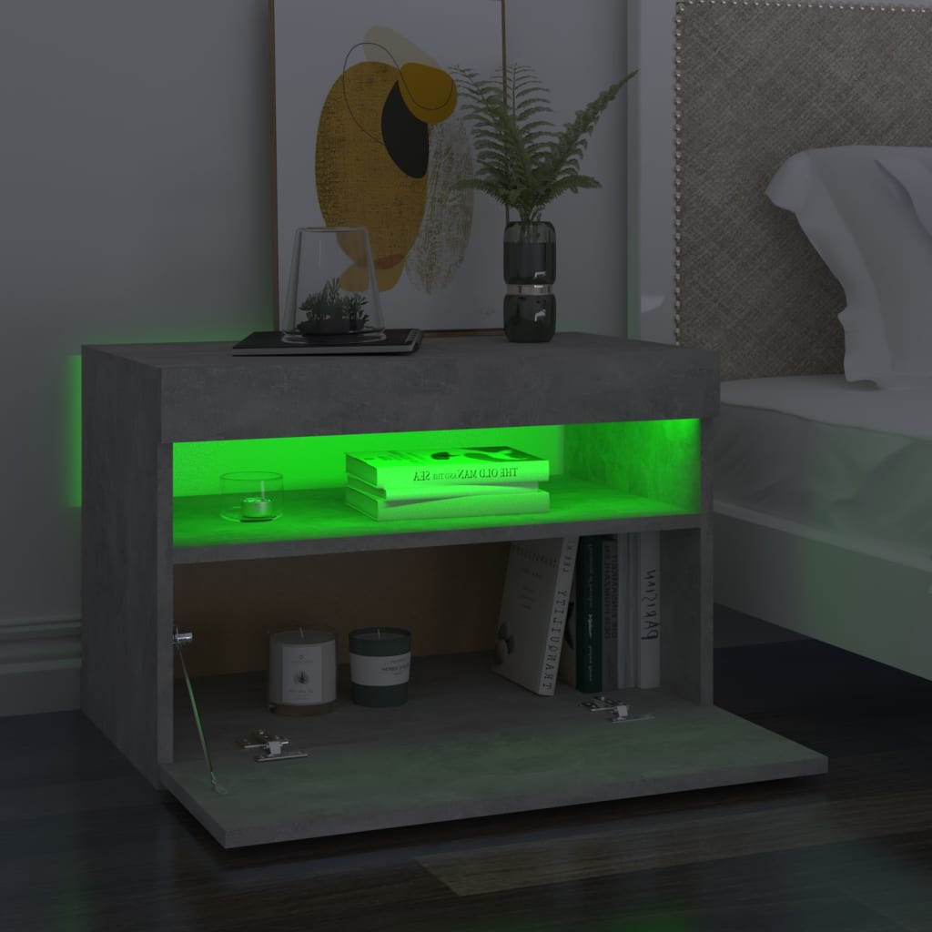 vidaXL Κομοδίνα με LED 2 τεμ. Γκρι Σκυροδέματος 60 x 35 x 40 εκ.