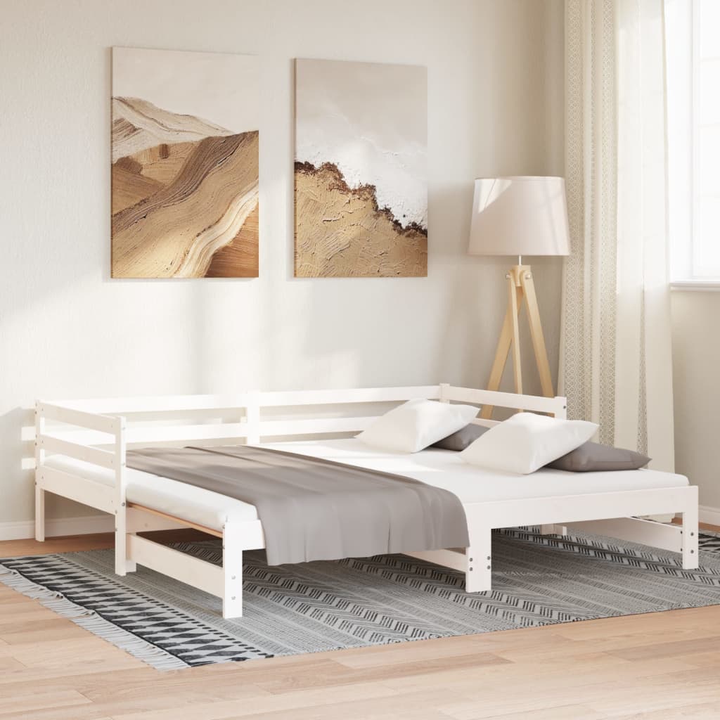 vidaXL Καναπές Κρεβάτι Λευκός 2 x (90 x 200) εκ. από Μασίφ Ξύλο Πεύκου