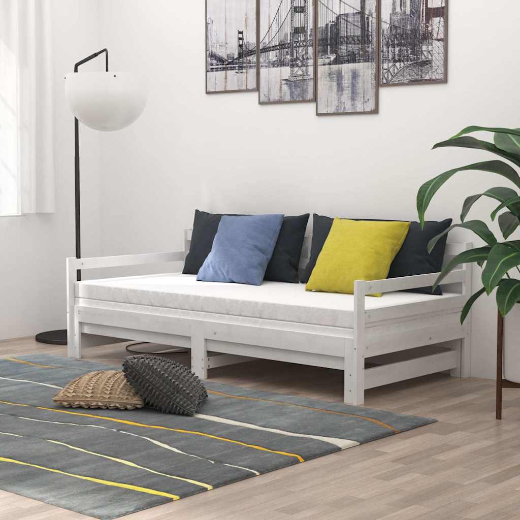 vidaXL Καναπές Κρεβάτι Λευκός 2 x (90 x 200) εκ. από Μασίφ Ξύλο Πεύκου