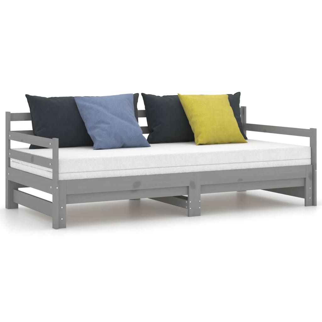 vidaXL Καναπές Κρεβάτι Γκρι 2 x (90 x 200) εκ. από Μασίφ Ξύλο Πεύκου