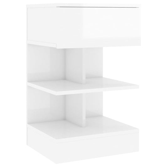 vidaXL Κομοδίνο Γυαλιστερό Λευκό 40 x 35 x 65 εκ. από Επεξ. Ξύλο