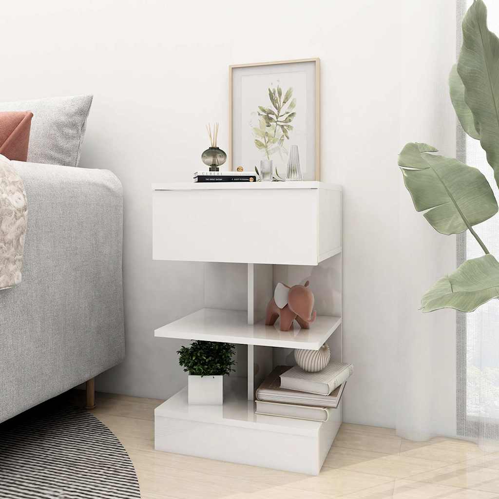 vidaXL Κομοδίνο Γυαλιστερό Λευκό 40 x 35 x 65 εκ. από Επεξ. Ξύλο