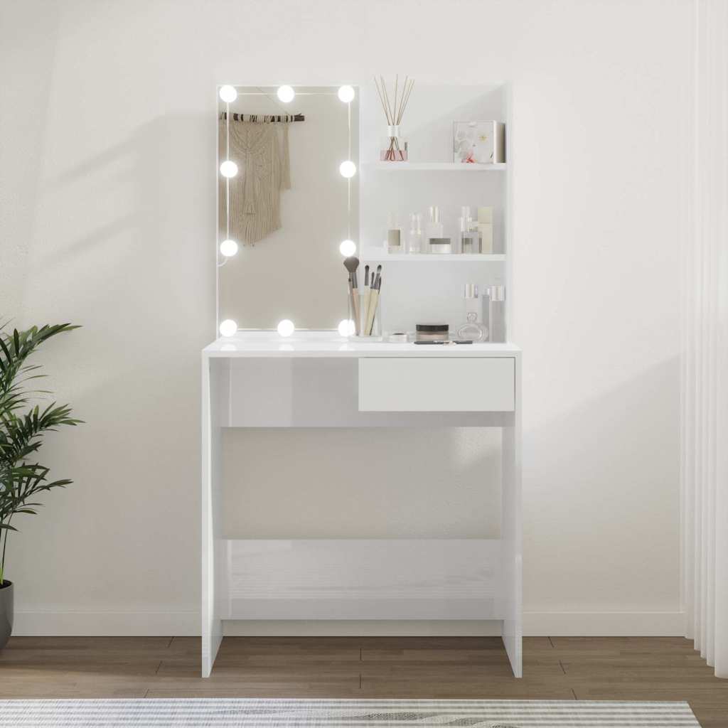vidaXL Μπουντουάρ με LED Γυαλιστερό Λευκό 74,5 x 40 x 141 εκ.